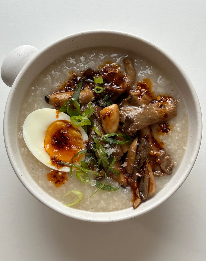 Congee Vs Risotto miso mushroom congee - by katie - the sunday stack