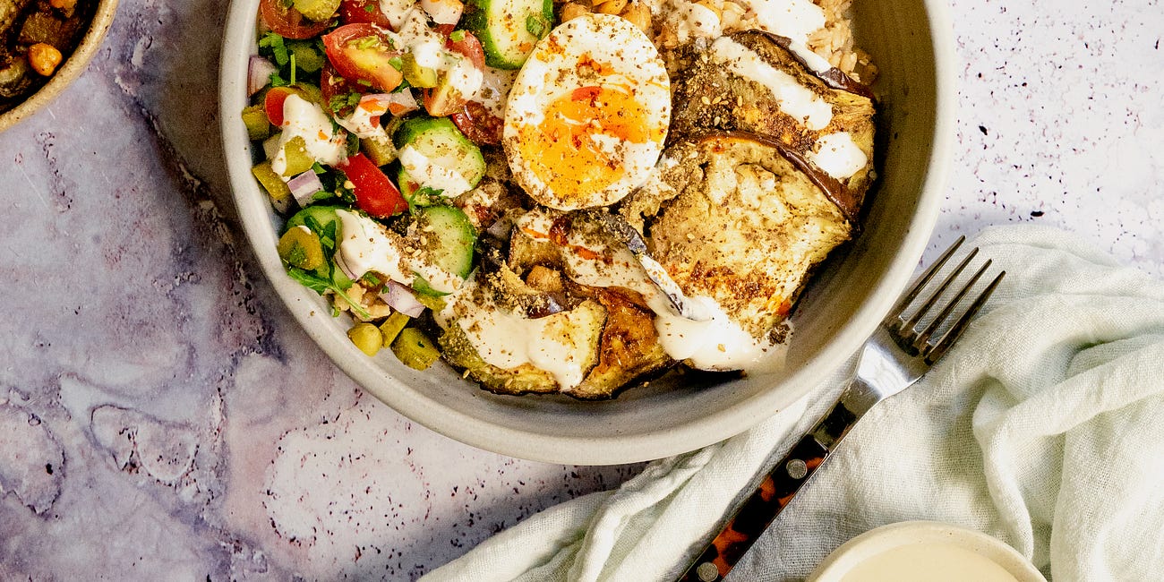 Sabich Grain Bowl with Crispy Chickpeas