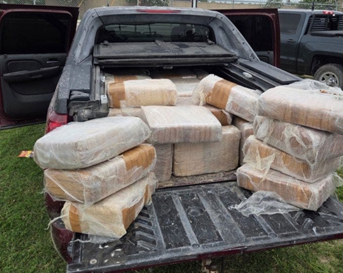 A cartel smuggler hauling a large load of marijuana tried - and failed - to outrun Texas Highway Patrol officers just north of the Rio Grande on April 23, 2026 (Texas Department of Public Safety photo) A cartel smuggler hauling a large load of marijuana tried - and failed - to outrun Texas Highway Patrol officers just north of the Rio Grande on April 23, 2026 (Texas Department of Public Safety photo)