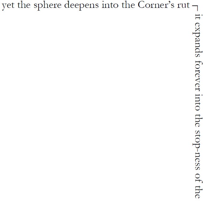 yet the sphere deepens into the Corner's rut - it expands forever into the stop-ness of the