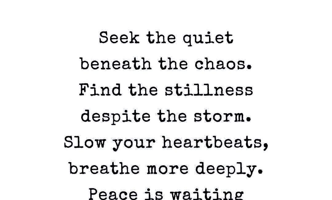 Seek The Quiet Beneath The Chaos. Find The Stillness Despite The Storm. Slow Your Heartbeats, Breathe More Deeply. Peace Is Waiting To Be Reborn.