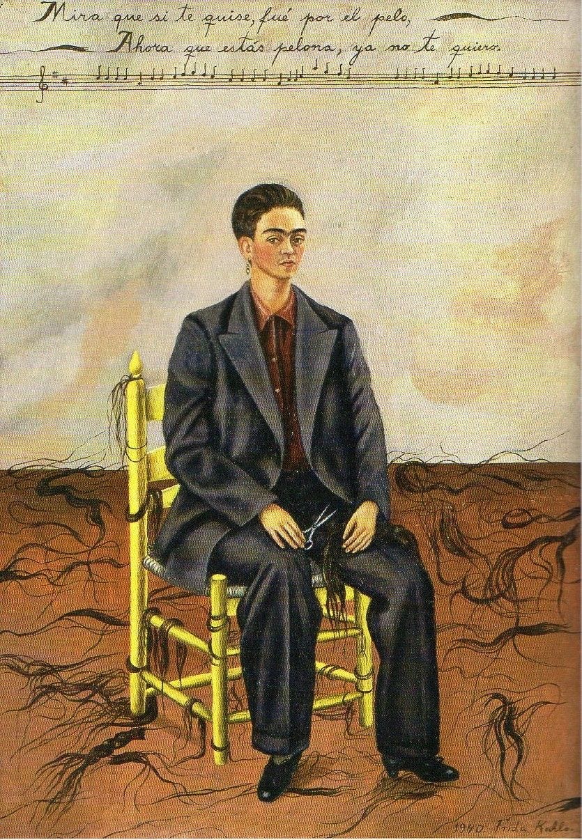 A obra foi produzida com tinta a óleo sobre lona.[1] Retrata Kahlo, sentada, com um traje masculino grande demais para ela. A pintora representa-se portanto como andrógina.[3] Diferentemente de outros autorretratos, nesta obra a pintora aparece de cabelo curto; na mão direita, segura a tesoura com a qual se desfez de seus cachos, dispersos pelo chão. 