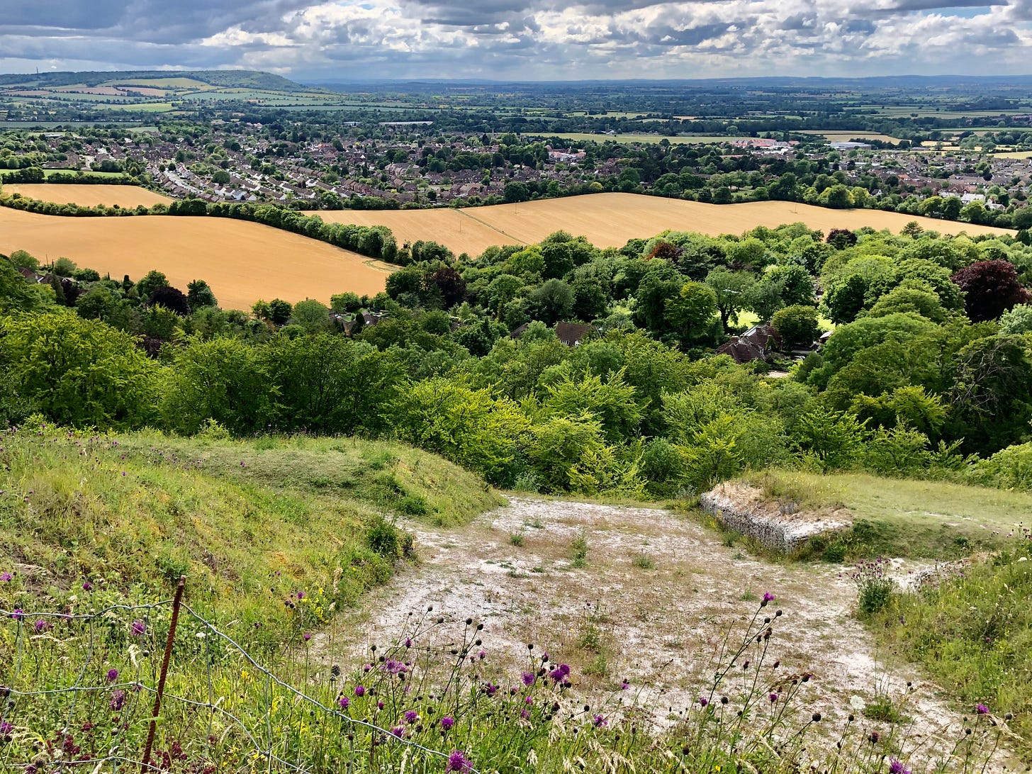 The dramatic view from whiteleaf hill over princes risborough