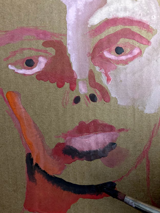 Gouache portrait painting - work in progress