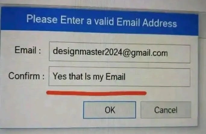 Dialogové okno říká: Potvrďte e-mail. Uživatel do textového pole vepsal: Potvrzuji. Dialogové okno říká: Potvrďte e-mail. Uživatel do textového pole vepsal: Potvrzuji.