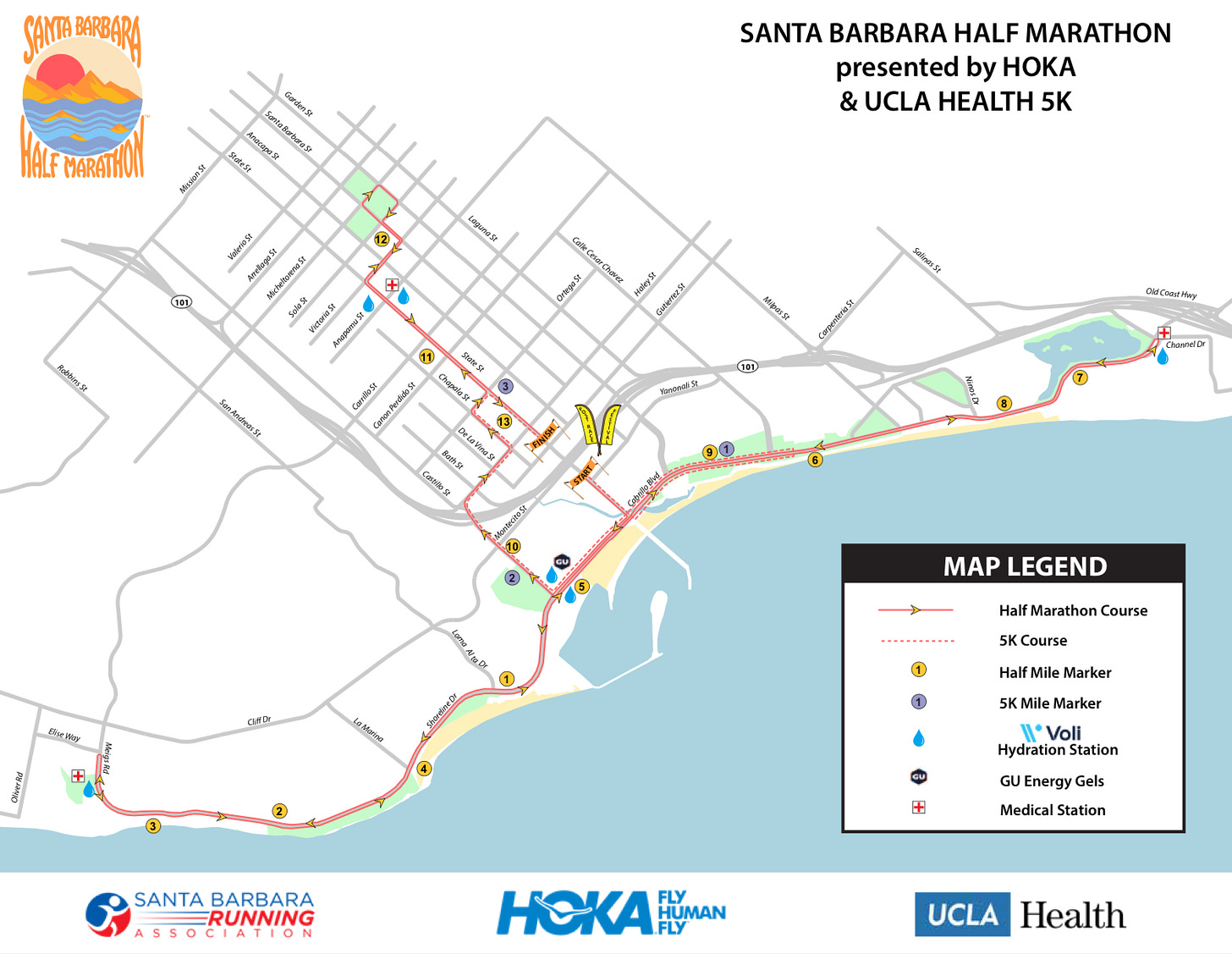 Race course for the Santa Barbara Half Marathon.
