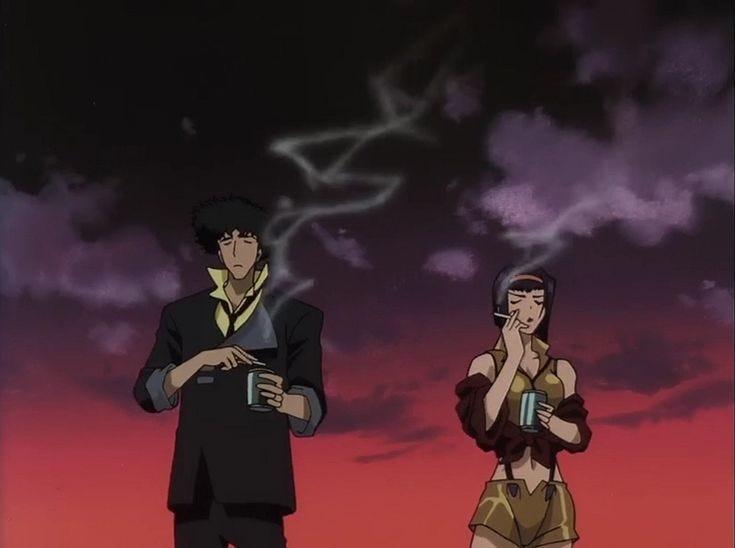 HD wallpaper: Cowboy Bebop, anime, smoke, Spike Spiegel, Faye Valentine