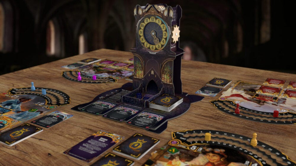 Promo shot of Queen By Midnight, featuring its iconic clock/dice tower.