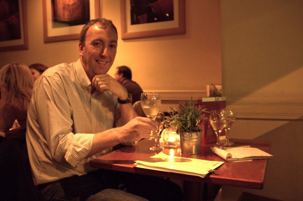 pete tasting the gruner veltliner That Gruner won't bite, Pete!