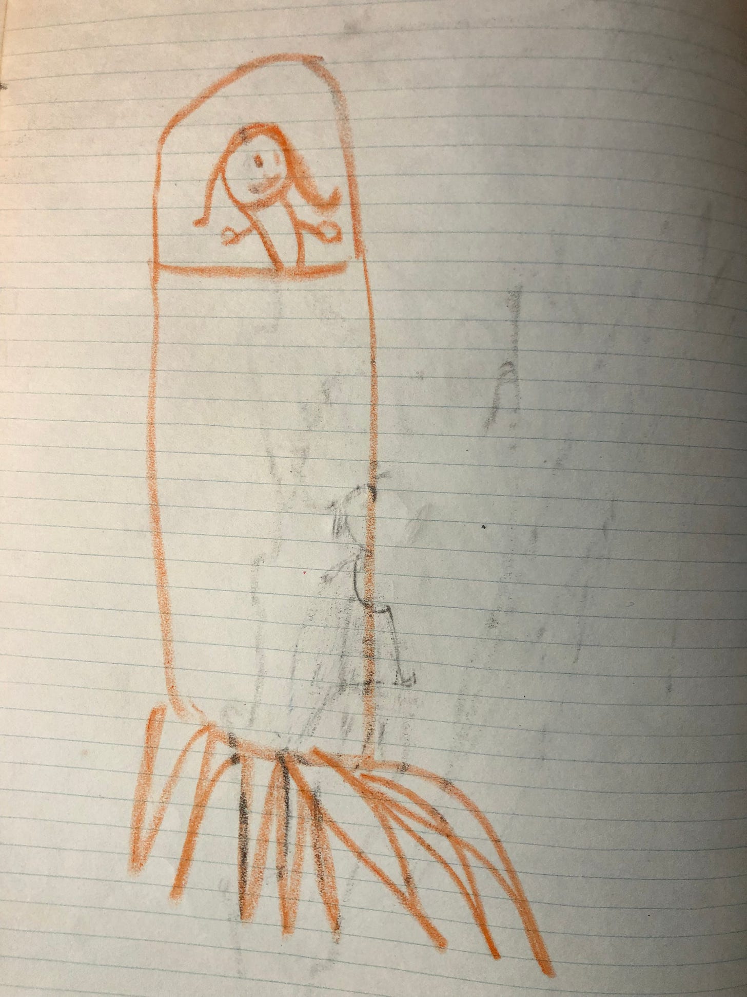 sketch of girl in a rocketship