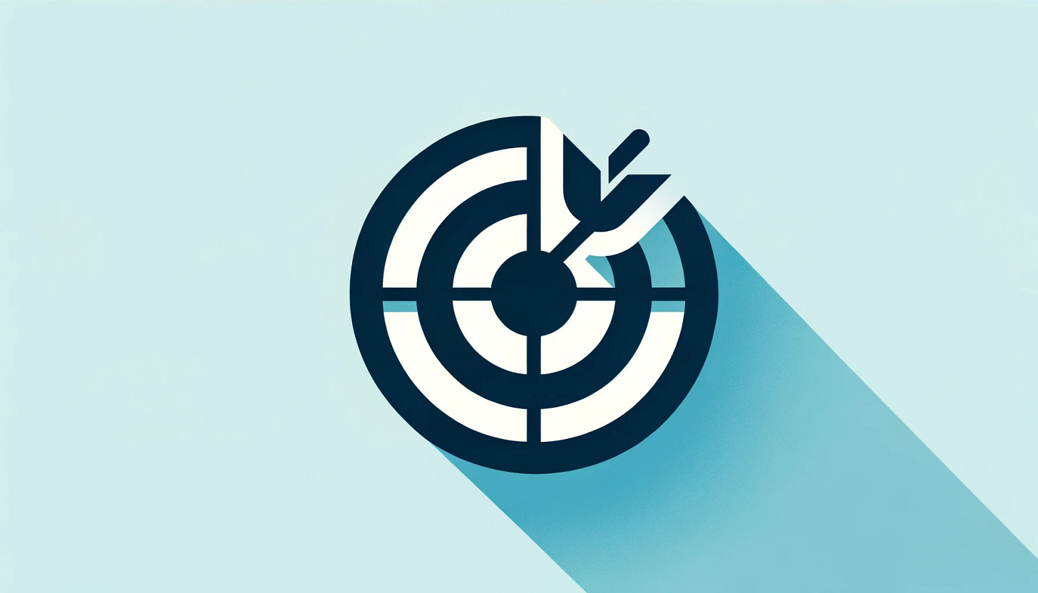 Create a flat design image that features a target icon, using a color palette of only three colors: sky blue (#06b6d4), pale cyan (#ecfeff), and dark navy blue (#0f172a). The target should be depicted as a simple, flat icon, representing focus and goal setting in a minimalist style. The design must be clean and free of gradients, textures, words, letters, numbers, or additional details. The image should be ideal for a resolution of 1920x1080 and have no depth or shadows to maintain a flat and modern aesthetic.