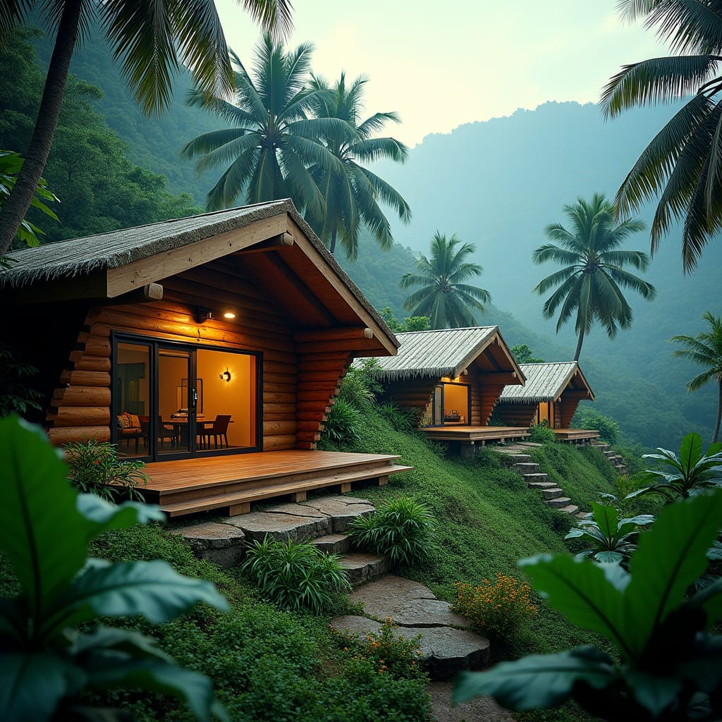 A small, rustic house constructed primarily from logs, offering a natural, eco-friendly, and durable housing option in Jamaica.