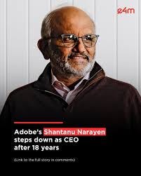 Adobe's Shantanu Narayen steps down as CEO after 18 years. He will remain  as Chair of the Board. Read the full story. Link in comments. #e4m  #ShantanuNarayen #Adobe #LeadershipChange #TechIndustry #ceoupdate