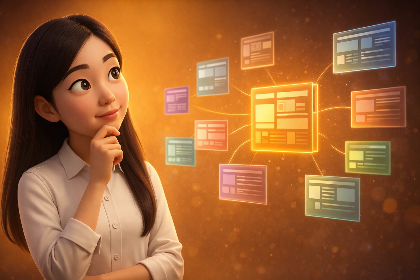 Jenny studying multiple AI platform guides, searching for the one universal prompting framework — by Jenny Ouyang for buildtolaunch.ai