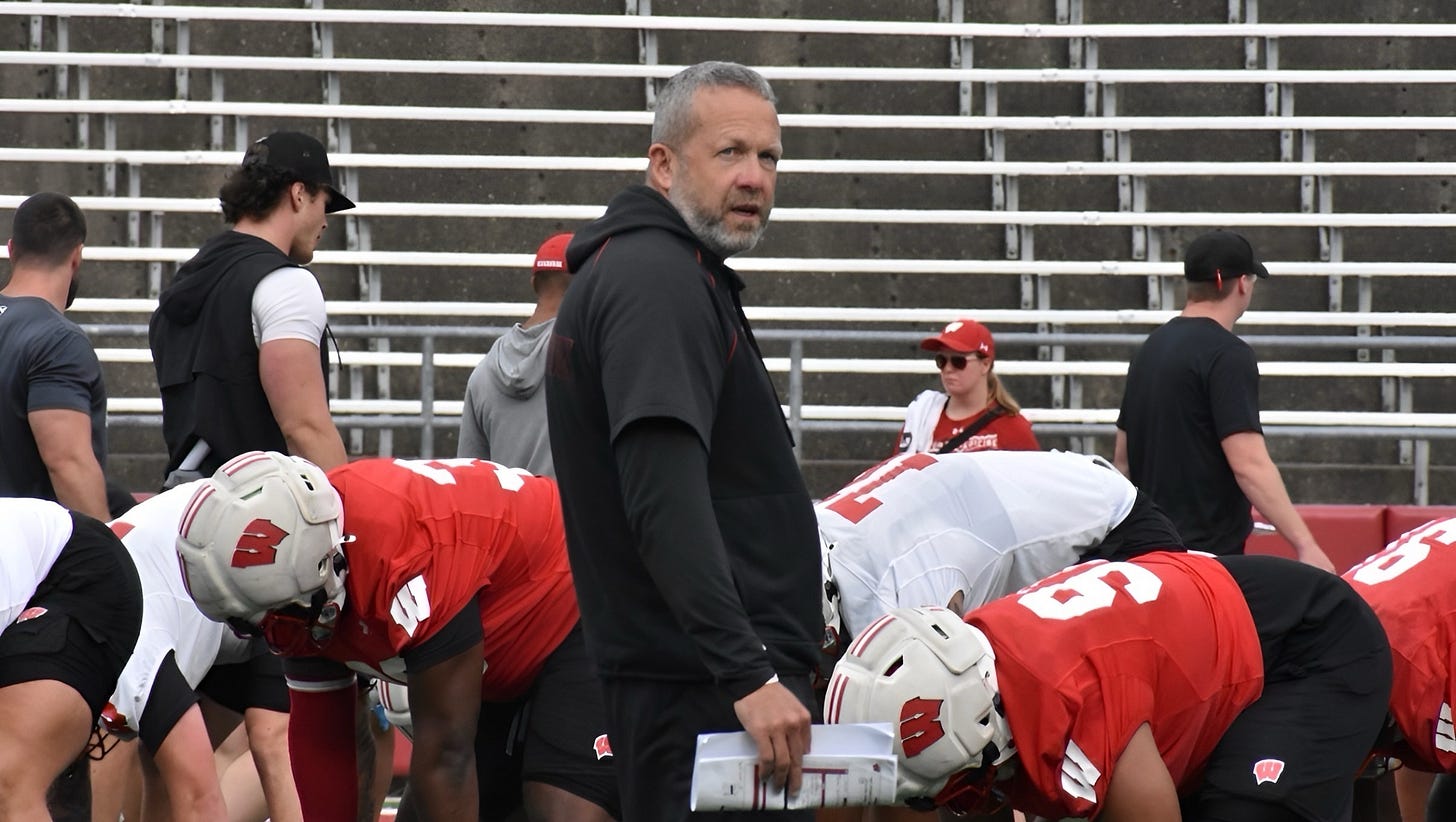 Wisconsin Badgers outside linebackers coach Matt Mitchell watches practice during fall camp. (Photo credit: Christian Borman) Wisconsin Badgers outside linebackers coach Matt Mitchell watches practice during fall camp. (Photo credit: Christian Borman)