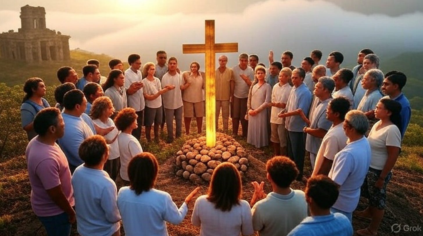 A group of people standing around a cross

AI-generated content may be incorrect.