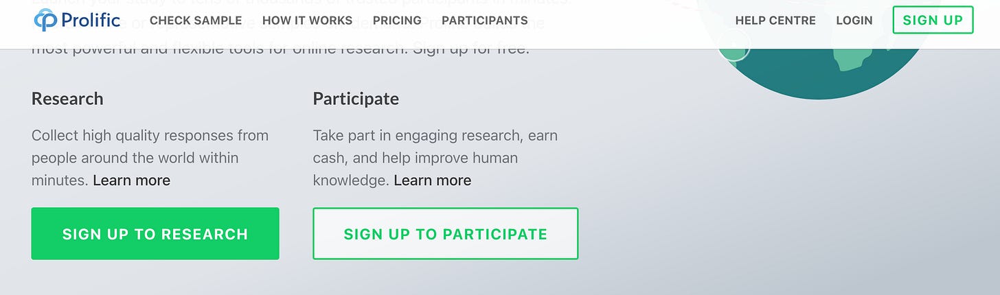 screenshot of prolific landing page