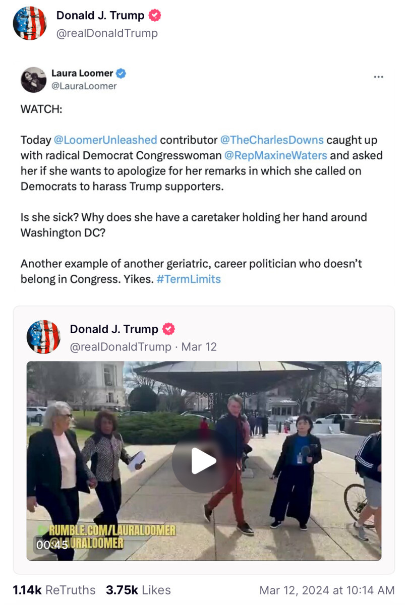 Trump amplified Loomer’s attack on Maxine Waters