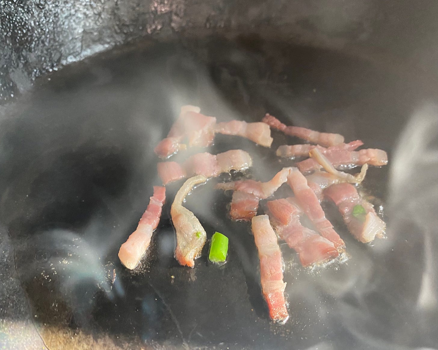 hot pan with bacon