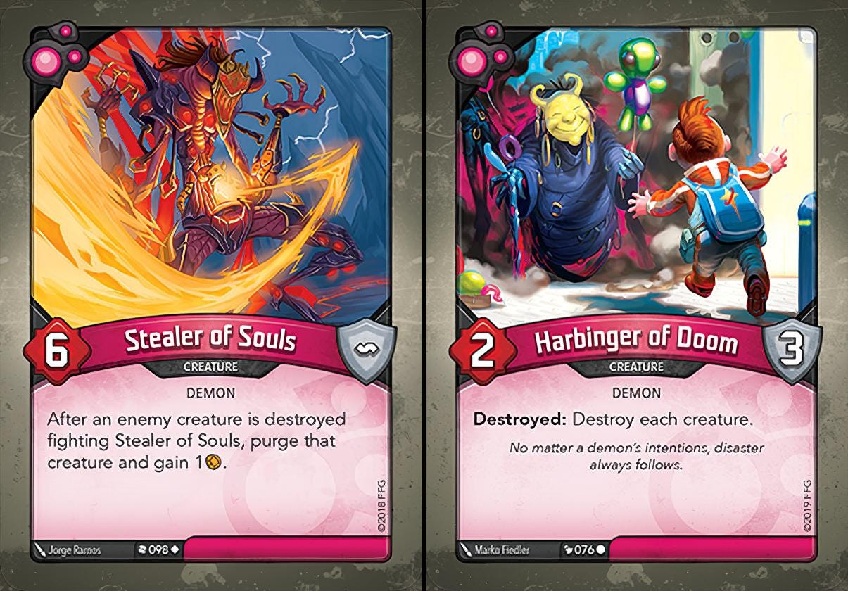 Stealer of Souls and Harbinger of Doom cards side by side