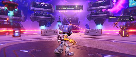 Multiple ultrawide screenshots from Ratchet & Clank: Rift Apart.