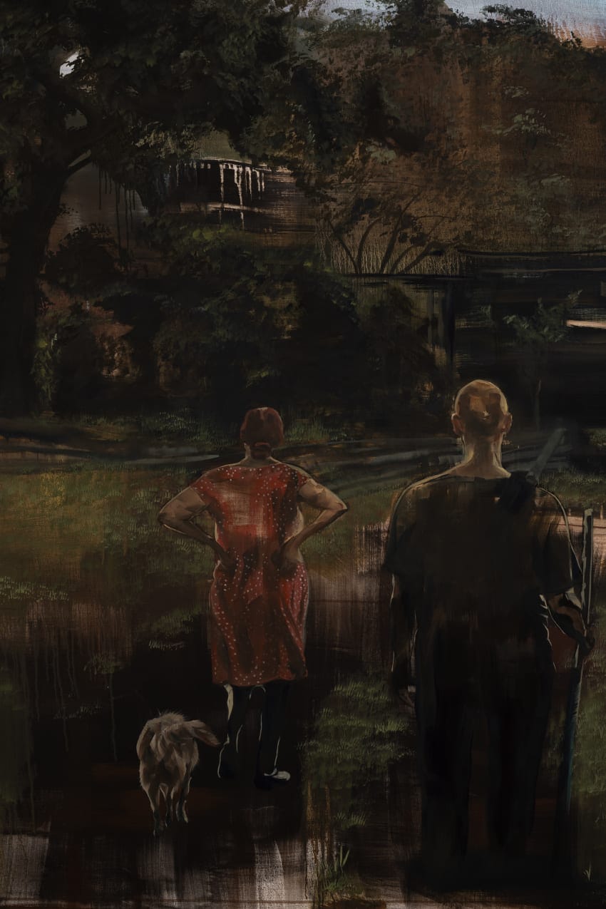 Emma Prempeh, Kyugwe, 2024, Oil, Acrylic and Schlag metal on canvas, 200 x 300 cm (detail)