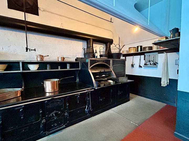 kitchen, pots, pans, plates, sink, utensils