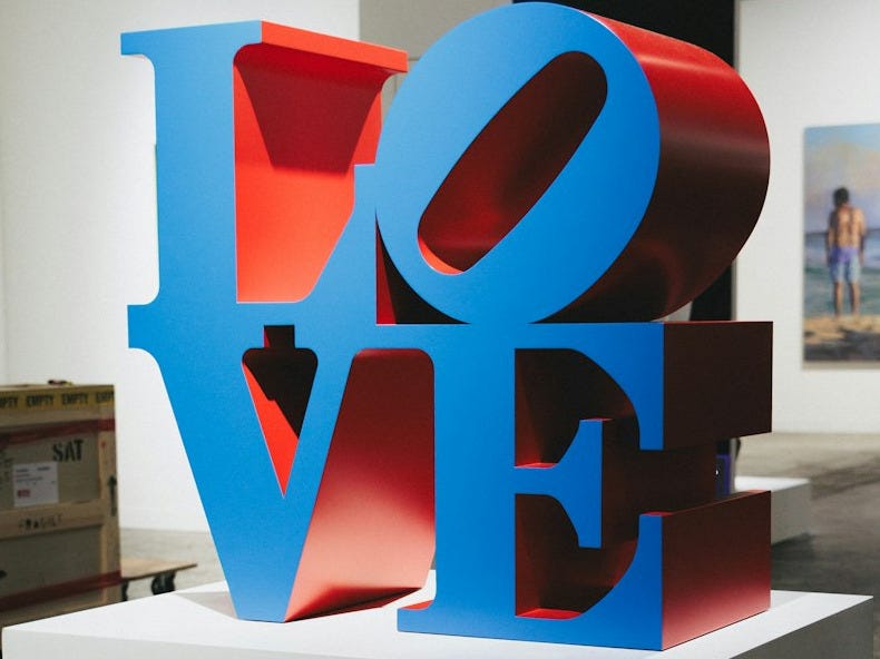 An "love" sculpture in an art gallery. An "love" sculpture in an art gallery.