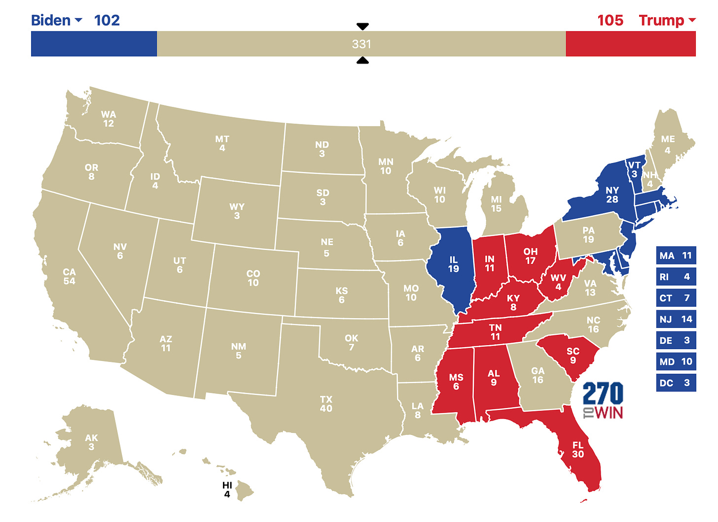 A map of the united states with numbers and red and blue

Description automatically generated