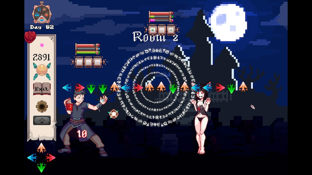 Image of the battle system and the sequence of arrow keys you have to press to cast your spell