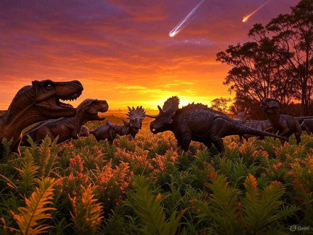 Asteroid coming down at unsuspecting dinosaurs