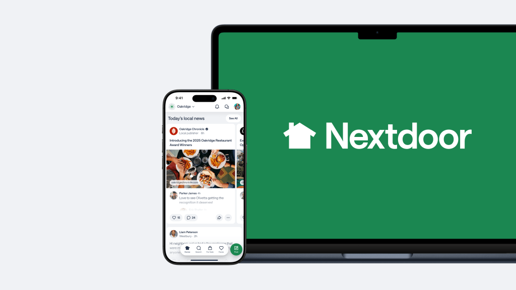 Nextdoor app on laptop and mobile Nextdoor app on laptop and mobile