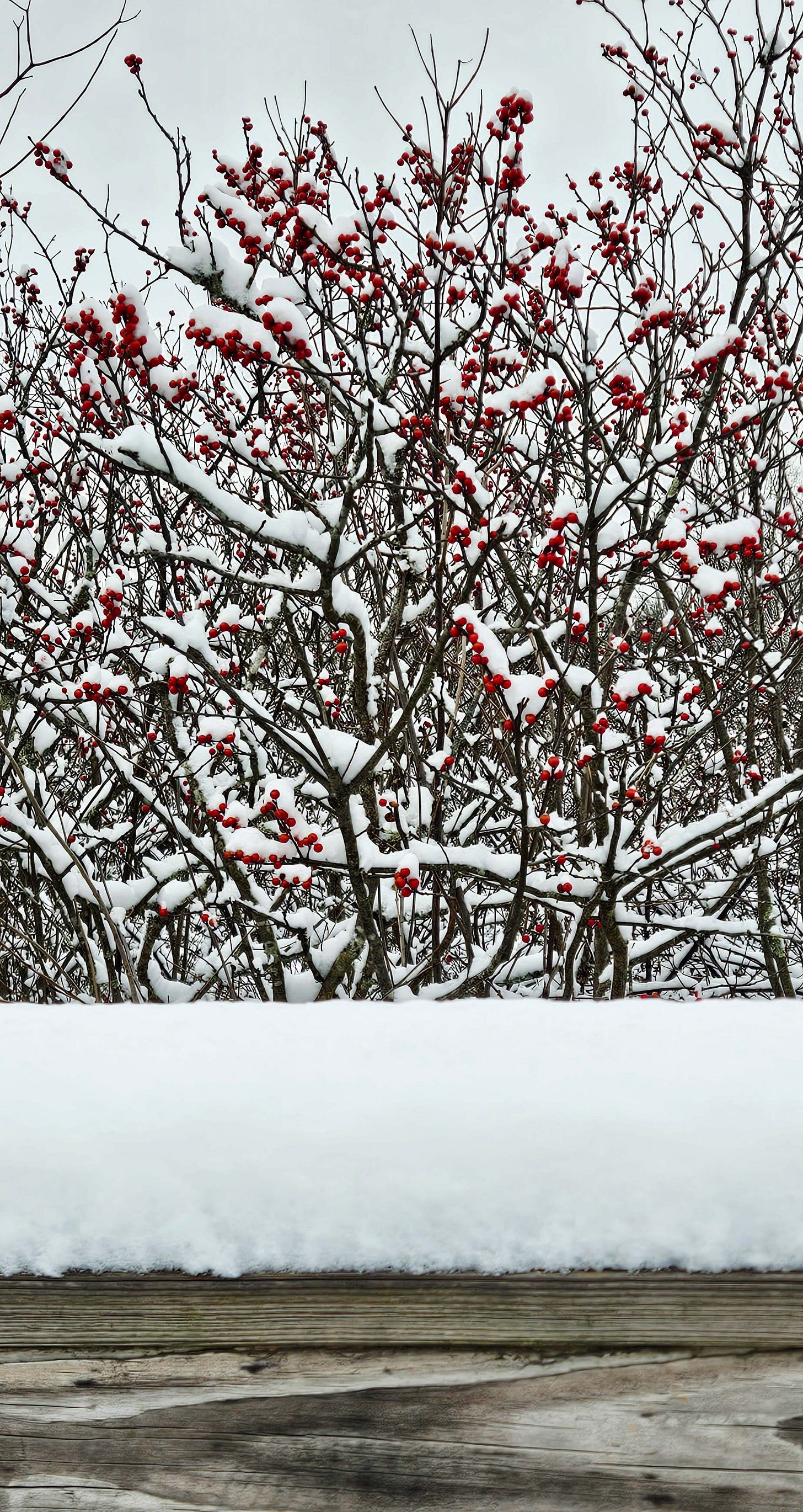 Photo of snow-covered rose hips Photo of snow-covered rose hips