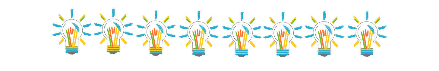 A series of colorful lightbulbs in a line to represent ideas.