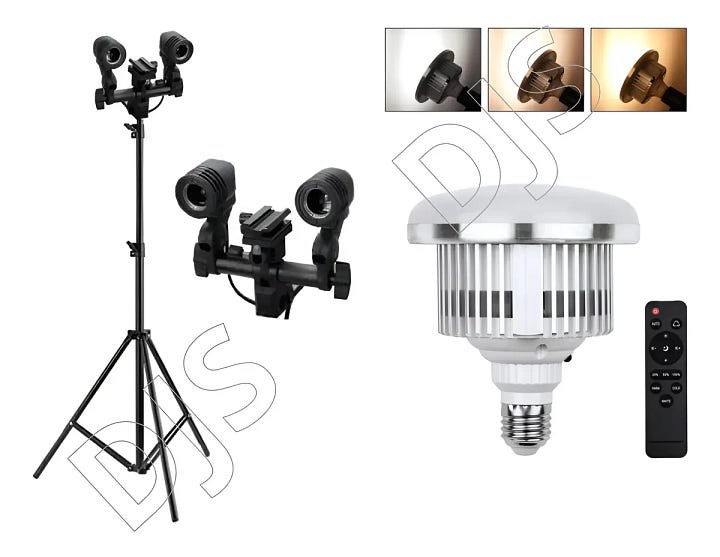 Tripé, 2,10 | Soquete E27 duplo | 2x LED 50W com controle de WB