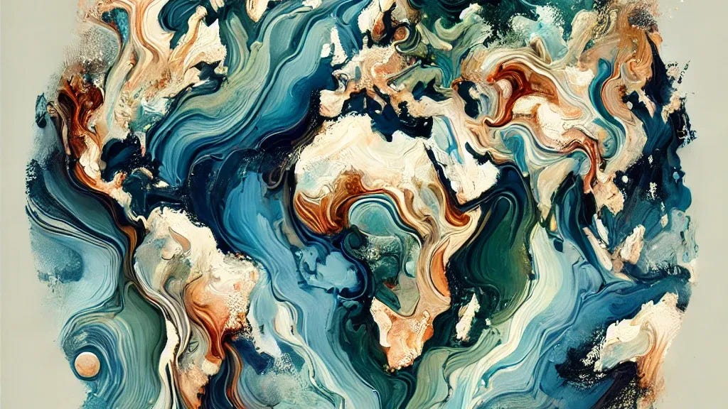 DALL-E, OpenAI, prompt: "make me an abstract painting to represent the earth but I want it like a map"