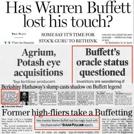 Newspaper headlines in 1999. You don't have to be exceptional every year to  get exceptional results. The person who can stay sane when everyone else is  going crazy will win.