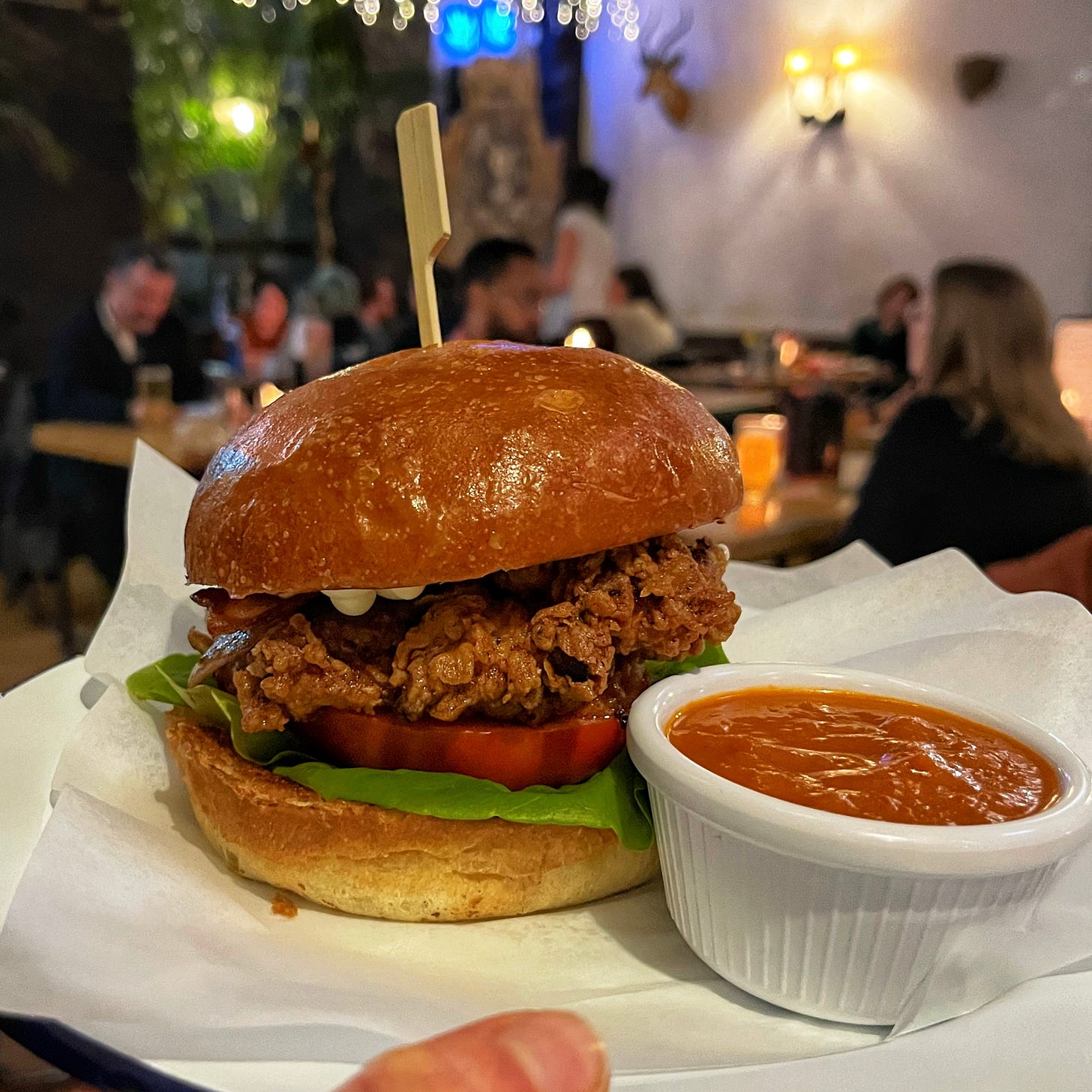 Fried Chicken burger with hot sauce