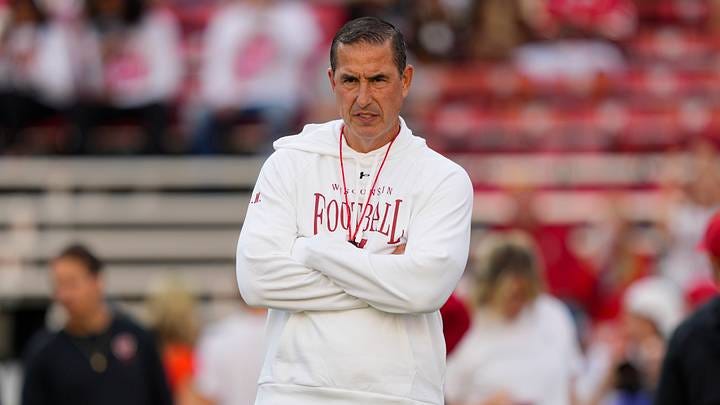 Luke Fickell standing on the sideline during the Wisconsin Badgers matchup against Eastern Michigan Luke Fickell standing on the sideline during the Wisconsin Badgers matchup against Eastern Michigan