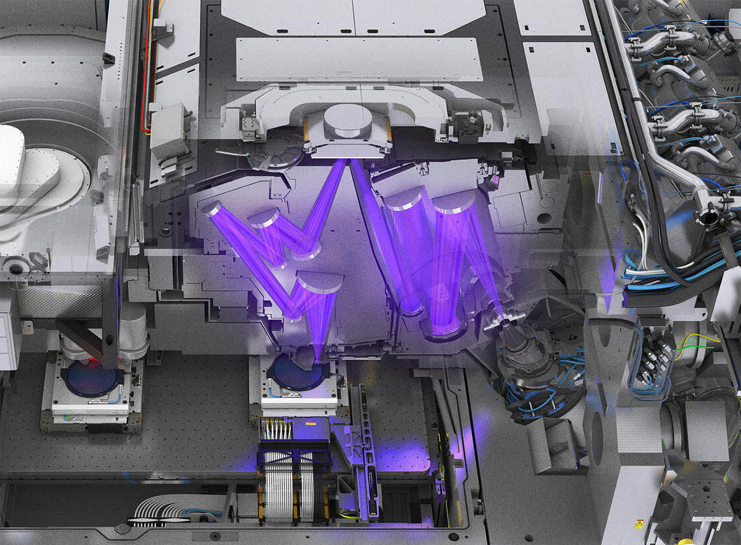 The inside workings of an Extreme Ultraviolet lithography system.