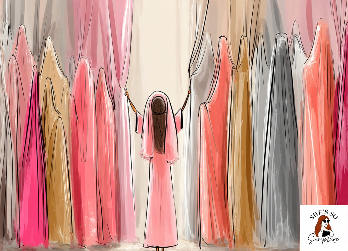 Illustration of a woman reaching through a crowd to touch the hem of Jesus’ garment, symbolizing restoration, holiness, and embodied faith.