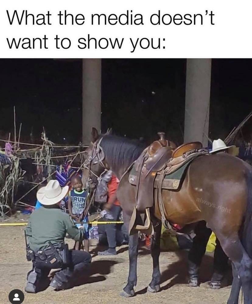 May be an image of one or more people, horse and text that says 'What the media doesn't want to show you: RUN HIS right'