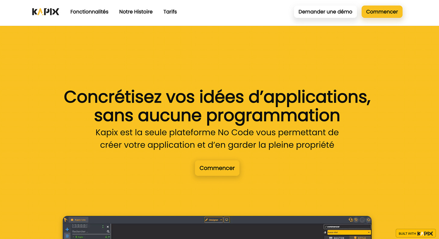 No code tool export code : Kapix website home