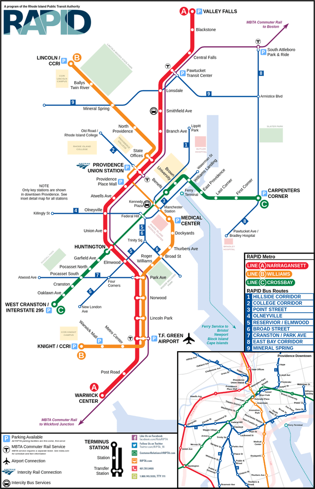 r/TransitDiagrams - [WIP] The RIPTA Rapid: a hybrid Light Metro+Tram-Train+BRT rapid transit network for Providence, RI