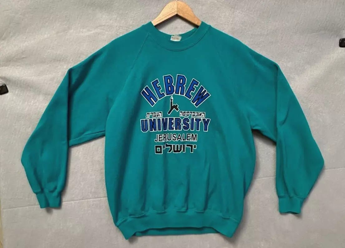 Vintage Hebrew University Of Jerusalem Sweatshirt Adult M/L Teal Blue Pullover - Picture 1 of 7