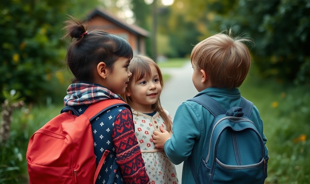 Children Chatting On Their Way Back Home