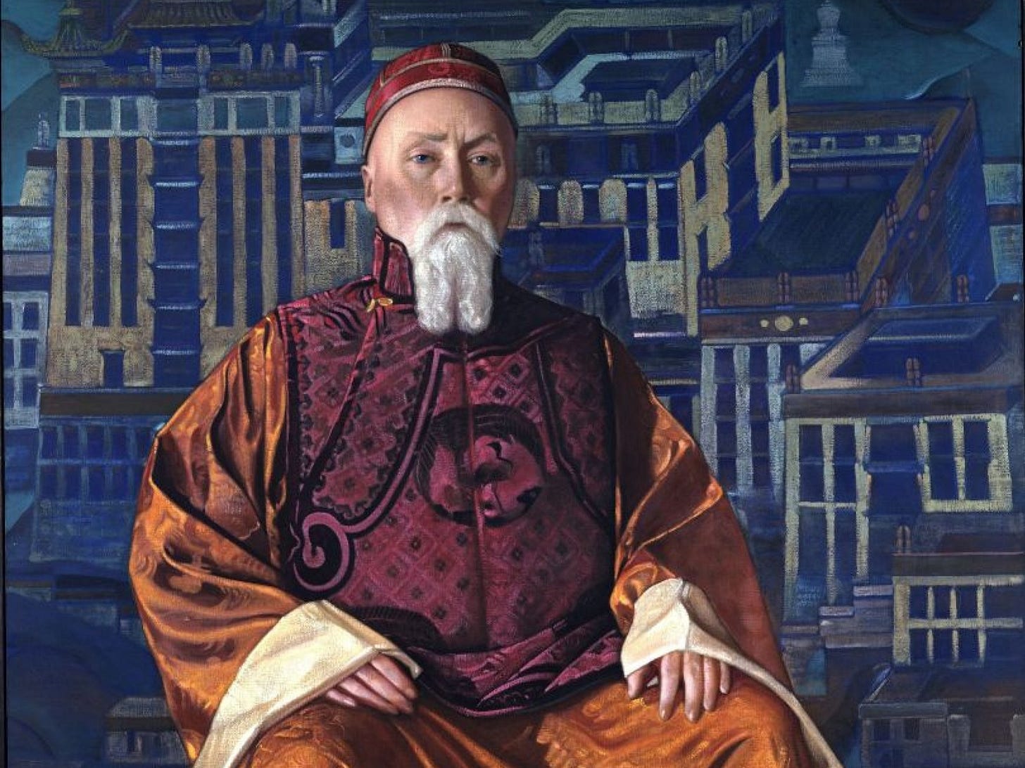 Portrait of Nicholas Roerich in a Tibetan costume, 1933, 125×152 cm by Svyatoslav Nikolaevich Roerich: History, Analysis & Facts | Arthive Portrait of Nicholas Roerich in a Tibetan costume, 1933, 125×152 cm by Svyatoslav Nikolaevich Roerich: History, Analysis & Facts | Arthive