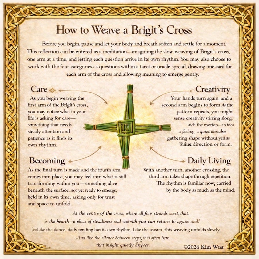 Brigid's Cross Meditation, Copyright 2026, Kim West, All rights reserved.