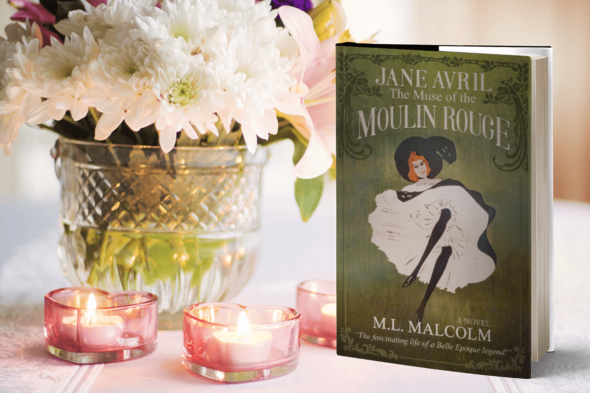 Photo of Book "Jane Avril" next to flowers and candles Photo of Book "Jane Avril" next to flowers and candles