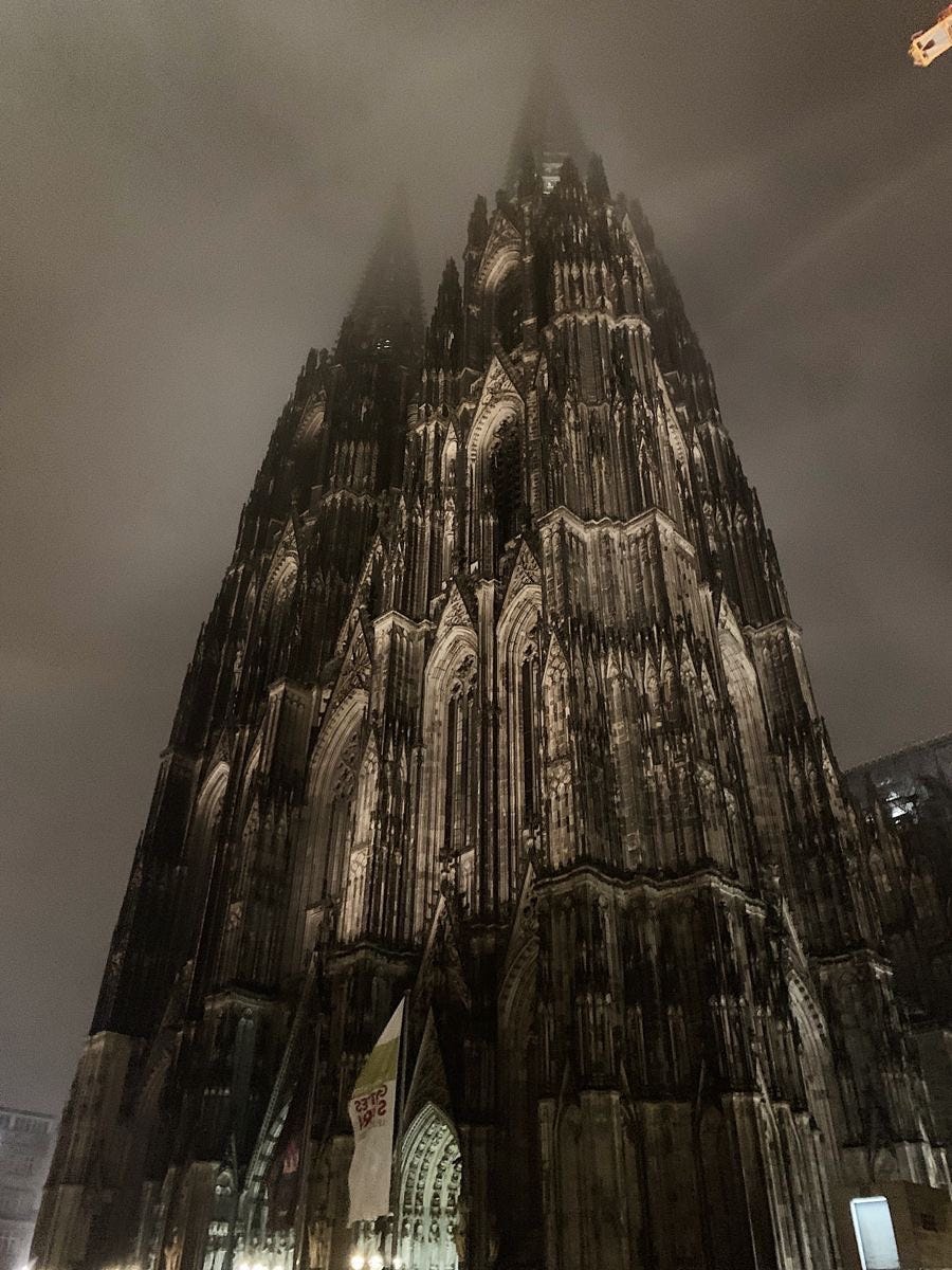 The Cologne Cathedral is one of the largest Gothic Churches in Northern  Europe & it's Gigantic two spires give it the largest facade of any church  in the World. Construction of the